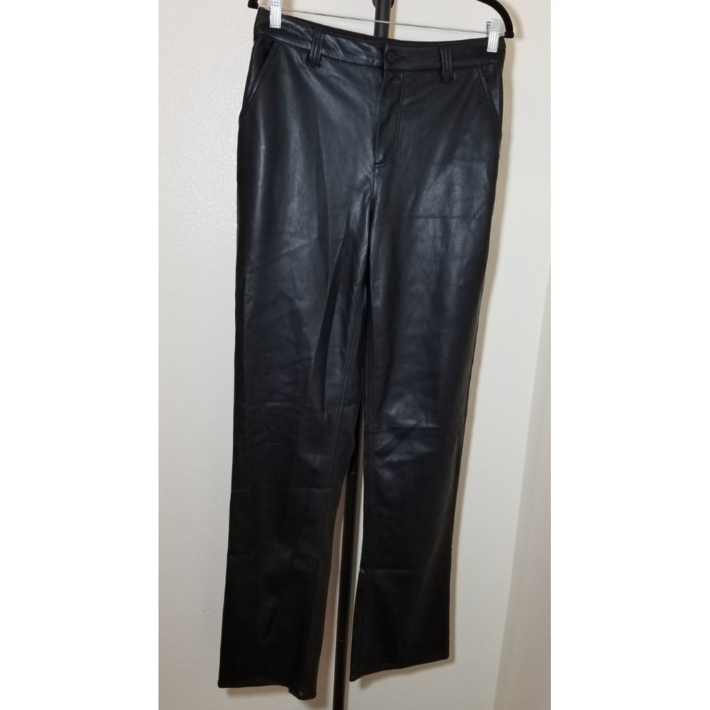 ASOS Design Black Faux Leather Wide Leg Pants Size 6 Biker Grunge Punk Goth NWOT